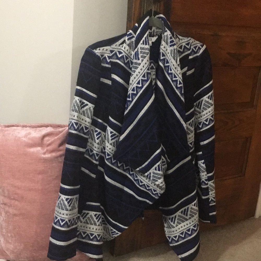 Blue tribal draping sweater
